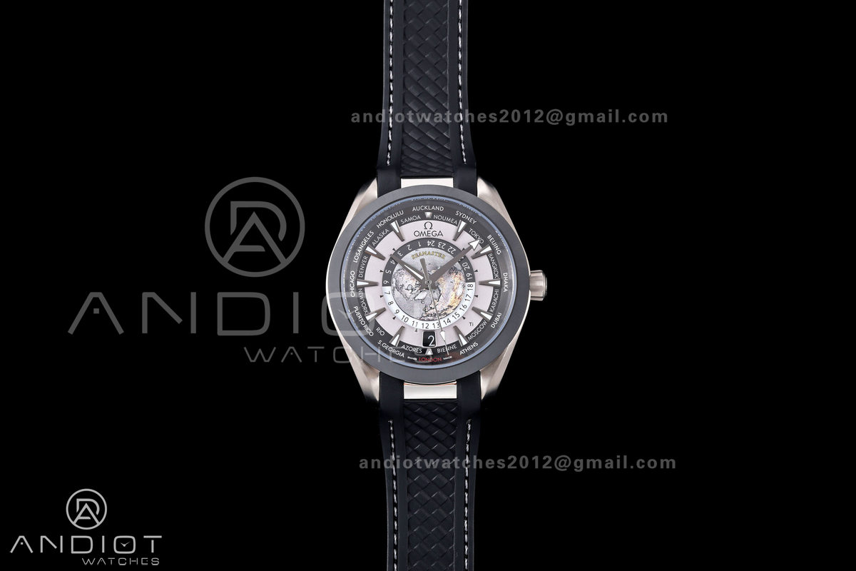 Aqua Terra Worldtimer VRSF 1:1 Best Edition Gray Dial Black Bezel on Black Rubber Strap A8938